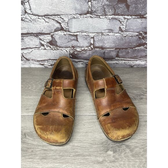 Birkenstock Clog Brown Leather Buckle Strap Clogs Shoes Women Sz 38EU/7.5M US M5 - Picture 1 of 16